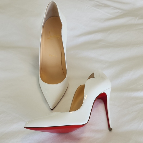 Christian Louboutin Shoes - Christian Louboutin White Patent Leather Pointed Pump with Red Sole